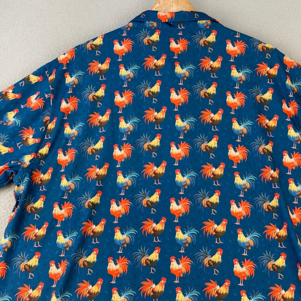 Waggle Maui Golf Polo Shirt Mens‎ 2XL Blue Rooster Print Performance - Picture 6 of 10